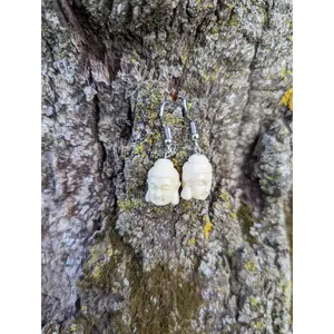 White Buddha Earrings Gifts for Buddhists Buddhist Accessories Hippie Gifts Boho Dainty Buddha Earrings Ceramic Buddha Earrings Stone Buddha