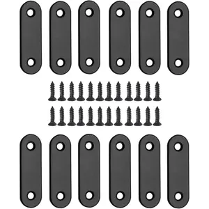 12 Pcs Straight Flat Brace 2” x 0.6”, Stainless Steel Straight Bracket Mending Joining Plates for Wood Board Bed Frame Furniture & Shelves, Matte Black