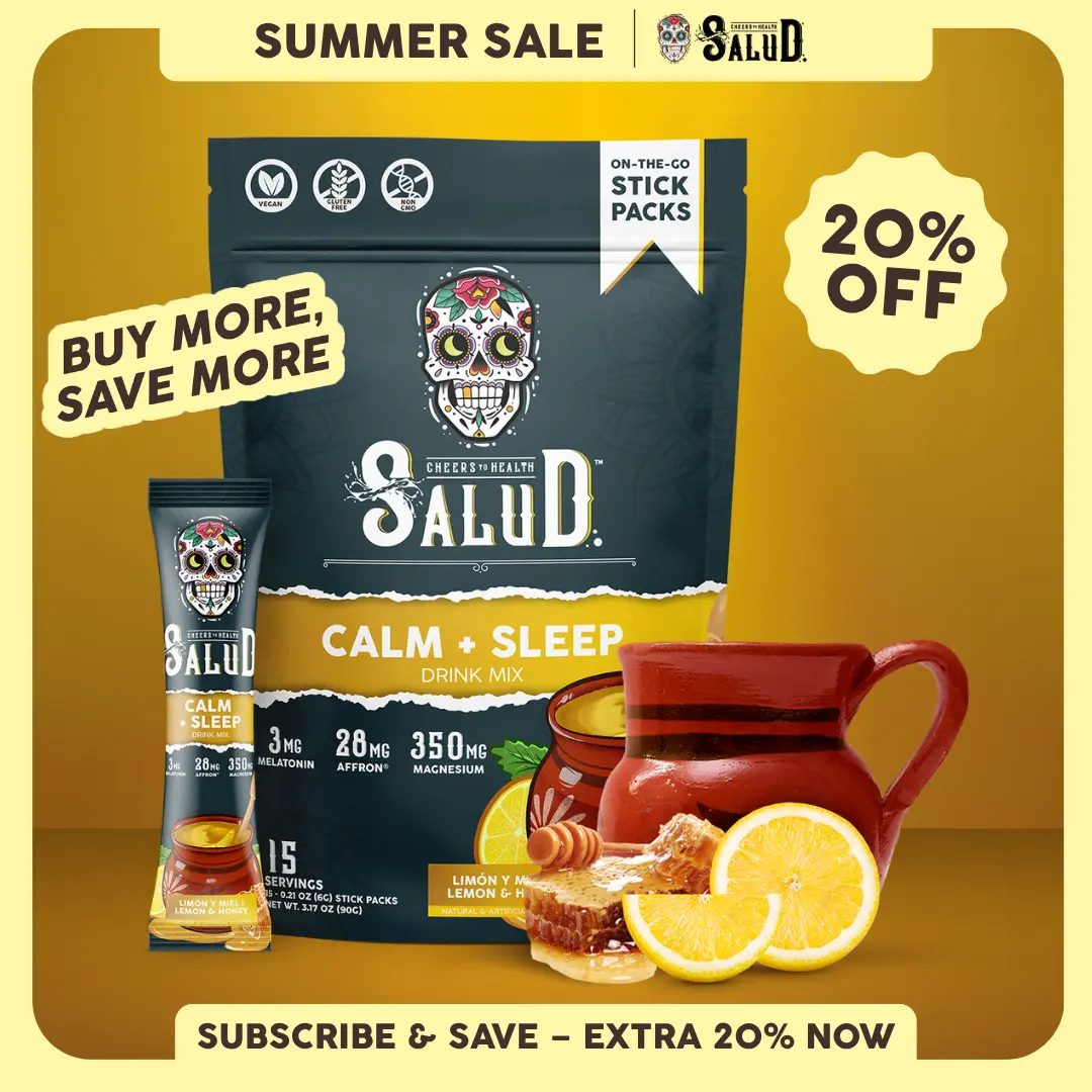 Salud 2-in-1 [Calm + Sleep - Lemon Honey] Nighttime Drink Mix, Agua Fresca, Melatonin, Magnesium, Saffron Extract, L-Theanine, Relaxation & Sleep Support, Non-GMO, Gluten Free, Vegan, Low Calorie, 1g Sugar (15 Servings)