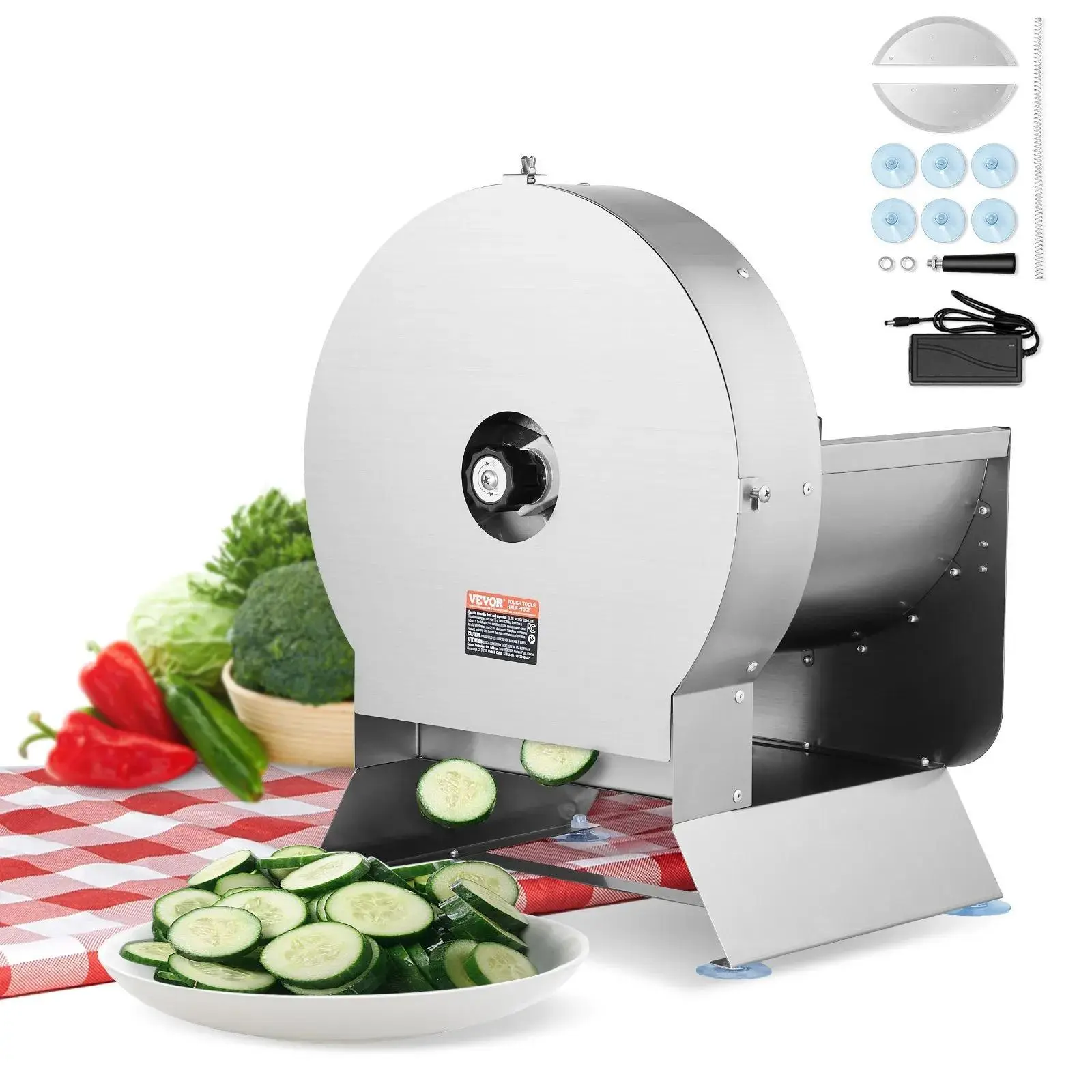 【Summerfinds】VEVOR Electric Vegetable Slicer,  0-0.5"/0-12mm Thickness Adjustable Commercial Slicer Machine, Convertible to Manual, Stainless Steel Food Cutter Slicing Machine, Large Feed Port for Potato, Tomato