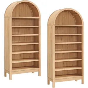 Arched Bookshelves, Tall Open Storage Bookcase with Adjustable Shelves, Modern Farmhouse Narrow Display Shelving Unit for Living Room, Bedroom & Home Office