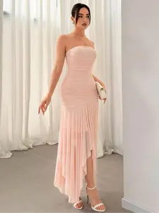 Women's Tie Shoulder Wrap Hem Tube Dress, Elegant Strapless Sleeveless Chiffon Dress for Party Club Dating Wear, Ladies Clothes for Summer, Womenswear