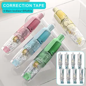 Correction Tape Set 4 Main Bodies + 8 Refills Replaceable Core Design for Students & Office Assorted Colors Art Materials