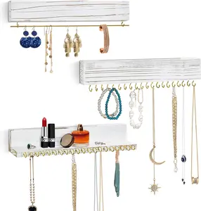 Y&ME YM Jewelry Organizer Hanging, Wall Jewelry Organizer for Hanging Rings Necklace Organizer Earring Holder Organizer,Jewelry Display with Removable Bracelet Rod and 24 Hooks as Women Gift yme