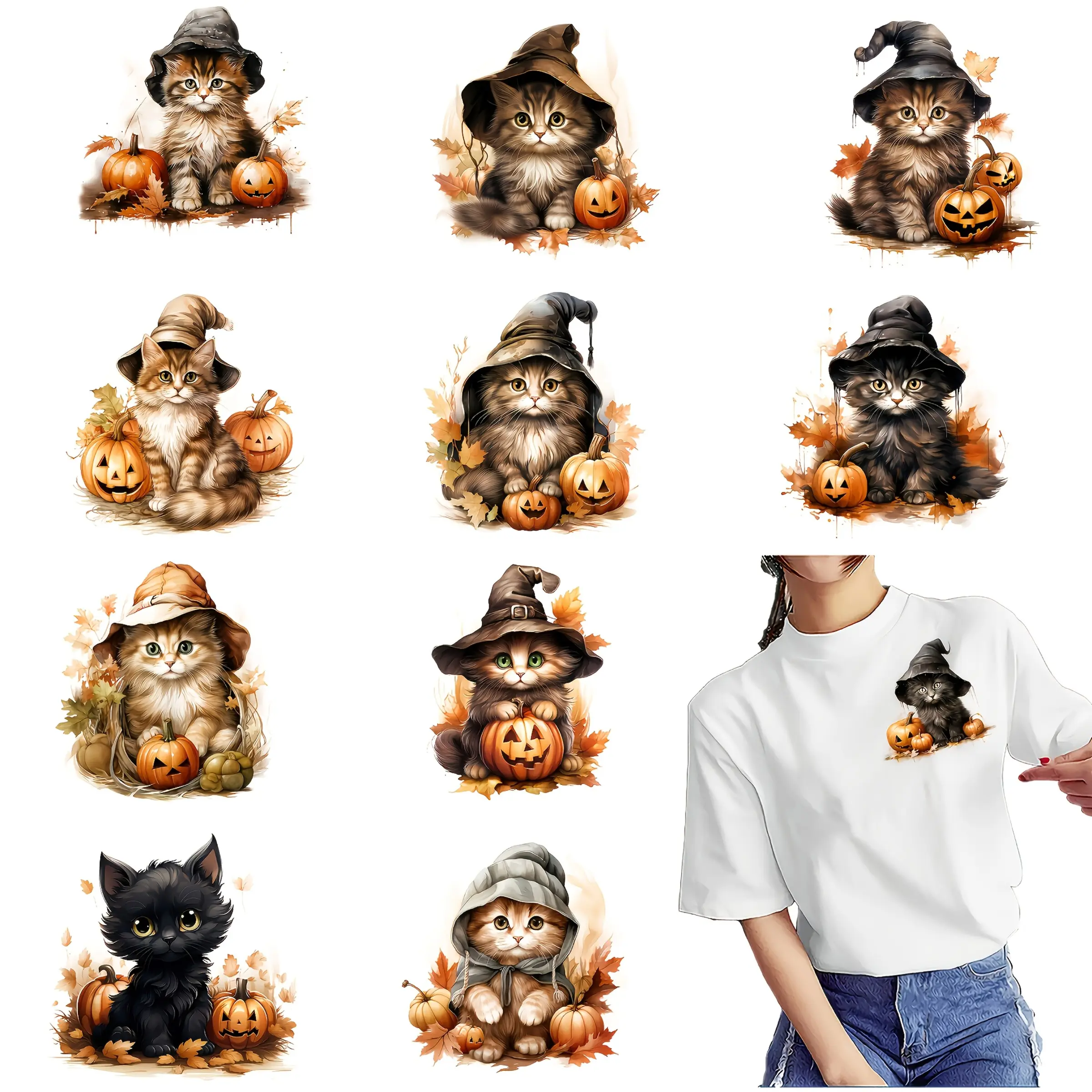 12 Adorable Kitten Iron-On Decals - DIY Heat Transfer Decorative Patches, Ideal for T-Shirts, Jeans, Caps, Bags, Simple to Peel And Apply Fabric Transfer Stickers, Can Be Ironed Onto Garments, Backpacks, Denim Materials, Fun Handmade Decorative Stickers f