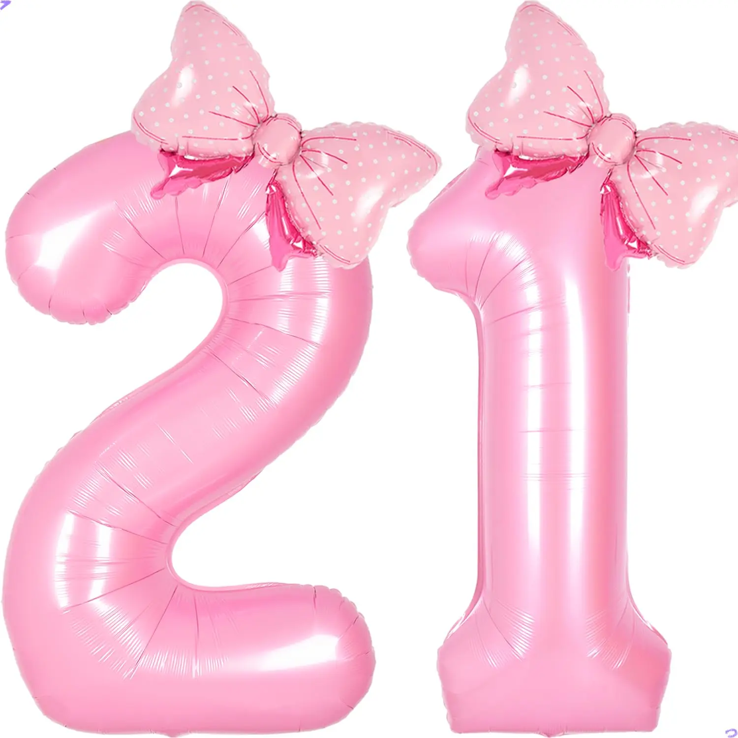 Pink Bow 21st Birthday Balloon Set with 40 Inch Foil Number Balloons & Coquette Decorations