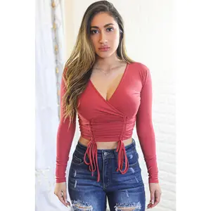 Loren Long Sleeves Double Ruch Details Dark Mauve