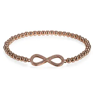 OIDEA Women's Infinity Symbol Beaded Bracelet - Rose Gold Brass Cubic Zirconia Charm Wristband, 0.36oz, 0.4cm Width, 16cm Inner Circumference, Anniversary Jewelry