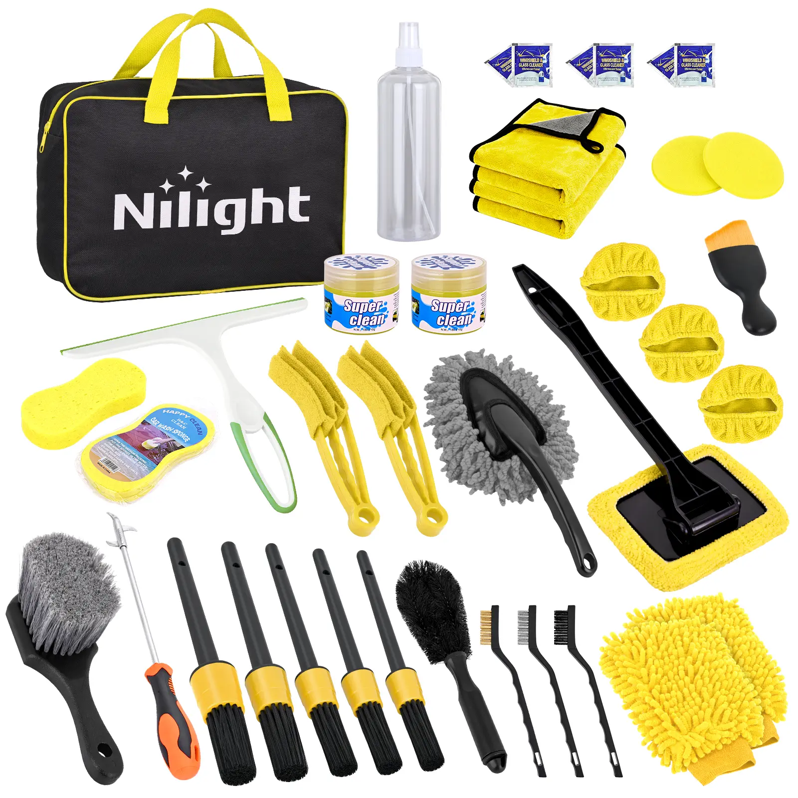 Nilight 37PCS Eco-Friendly Car Detailing Kit with Storage Bag, Washer Fluid Tablets, 500ml Spray Bottle – Auto Cleaning Tools for Interior/Exterior Deep Clean (Windshield, Dashboard, Wheels) – Ideal for Father's Day, Birthdays, Cars Accessories, Car Clean