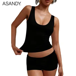 ASANDY Women's Sleeveless Scoop Neck Tank Top - 4-Way Stretchy, Comfortable Double Layer Fabric Clothes, Slim Fit Basic Versatile Top for Daily Layering & Workout