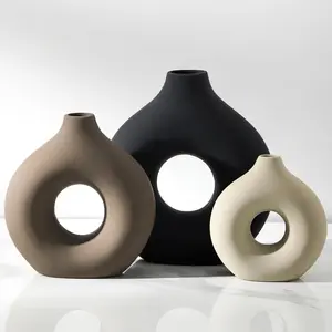Ceramic Vase  Table Decor - Flower Vases Set of 3 Small Living Room Centerpiece Decorations for Shelf Bedroom Office Kitchen Dining Desk Modern Aesthetic Farmhouse Decorative (Classic)