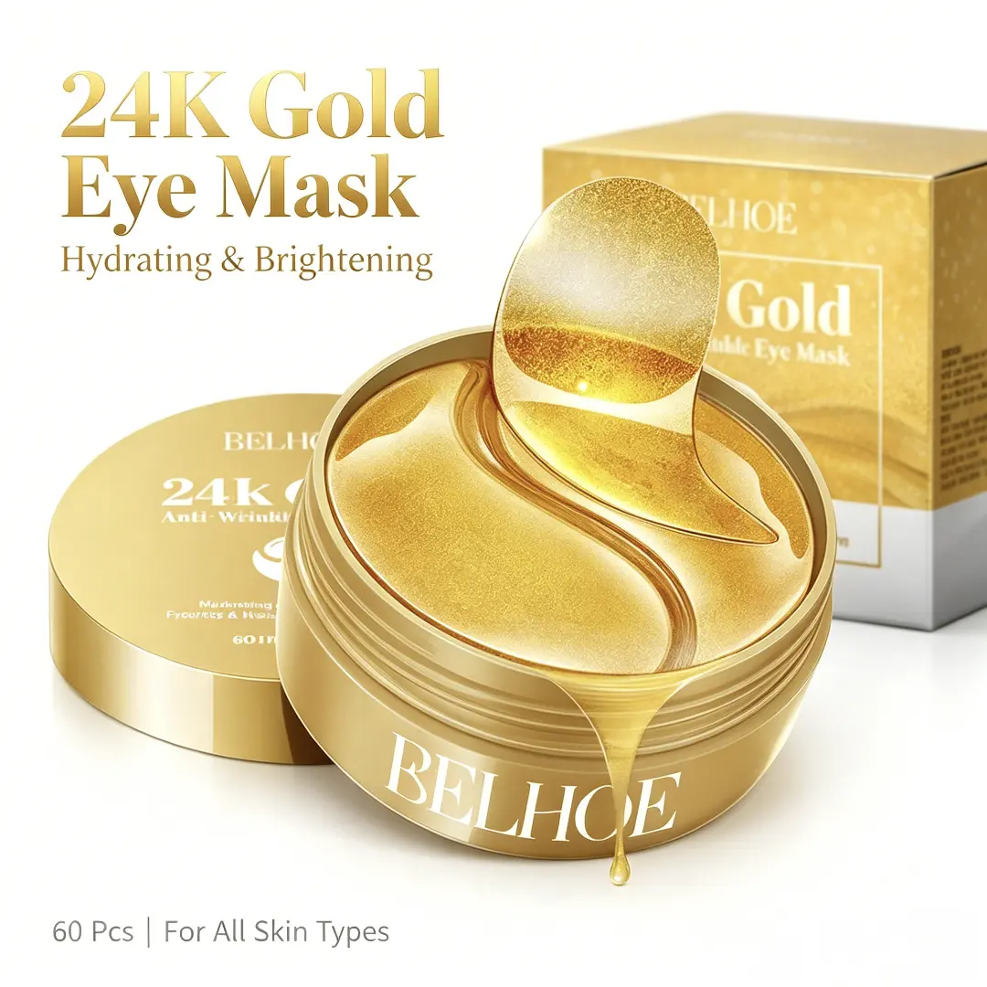 24K Gold Under Eye Patches, Eye Mask for Dark Circles and Puffiness, Hydrating Anti-Aging Eye Treatment with Collagen, Under Eye Gel Pads for Women Skincare, 60 PCS / 30 Pairs gift korean