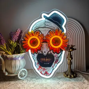 Terrifier Scary movies Neon Sign,Dimmable Spooky Gothic Haunted Mansion LED Neon Signs for Wall Decor,USB Powered Led Neon Light for Halloween Party Haunted House Man Cave Birthday Gifts