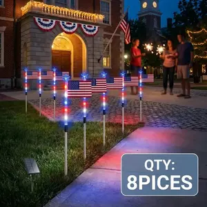 Whimsical Little Shop 8 Pack  Flag Light Set, 4th of July Decorations 8 Lighting Modes, 8-in-1 American Flag Solar Lights, Memorial Day Decorations Featuring Red, White, and Blue Lights for Independence Day Pathway Garden Decorations Yard Pathway