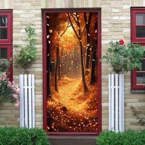 2pcs Autumn Forest Path Wall Stickers Warm Home Decor Stickers Self Adhesive Wallpaper for Living Room Bedroom Nature Landscape Fallen Leaves Forest Stickers Removable Eco Friendly Waterproof Home Decor