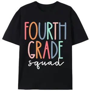 "Fourth Grade Squad Summer T-Shirt, Men's Unisex Pastel Color School Graphic Tee, 4th Grade Teacher Student Casual Shirt for Men & Women"