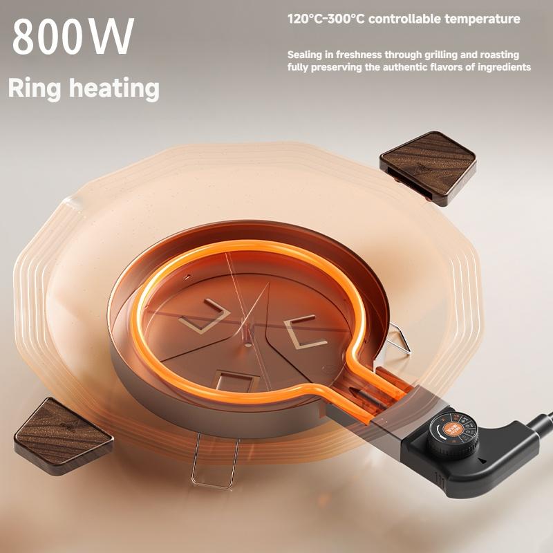 36CM Titanium Non-Stick Electric Griddle 800W Ring Heating Multifunctional BBQ Pan for Home Tortilla Maker with Adjustable Temperature Control and Smokeless Design
