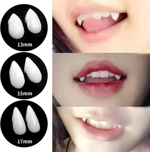 Halloween Vampire Teeth Fangs 3 Pairs (13mm 15mm 17mm) with Adhesive, Realistic Fake Vampire Fangs for Adults & Kids, Cosplay Costume Props, Horror Fake Teeth for Halloween Party, Werewolf Zombie Scary Cosplay Accessories, costume teeth, mouth prop