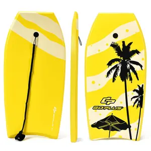 Costway 41'' Lightweight Super Bodyboard Surfing W/Leash IXPE Deck EPS Core Boarding Yellow