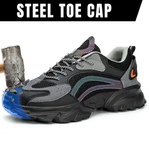 Steel Toe Shoes for Men, Comfortable Breathable Safety Sneakers, Lightweight Wide Work Shoes,1029