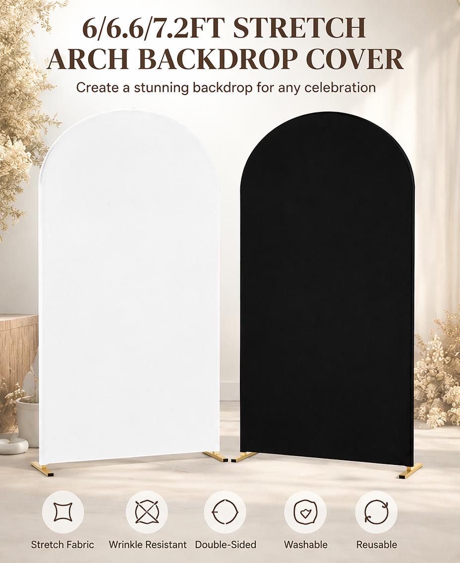 6/6.6/7.2FT Spandex Arch Backdrop Cover, Stretch Fitted Chiara Arch Cover for Round Top Backdrop Stand, Double Sided Wrinkle Resistant Washable Reusable Arch Stand Cover for Wedding, Baby Shower, Birthday, Bridal Shower, Party Decor