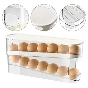 1pc Double Layer Space Saving Double Layer Transparent Automatic Rolling Egg Holder with White Lid  Capacity Ideal for Refrigerator Side Door  Kitchen Countertops Egg Holder