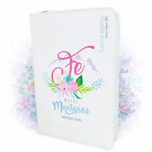 Biblia para Mujer con Cierre Letra Grande 12 puntos RV1960 imit piel blanco con indice y canto floral - Mateo 17:20