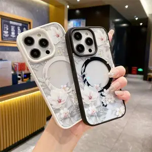 Elegant Creative Full-Screen Flower Printed Smartphone Case, Cellphone Shell, Handheld Accessory Compatible with iPhone 11, 12, 13, 14, 15, 16, 17 Pro, Max, Air, Plus
