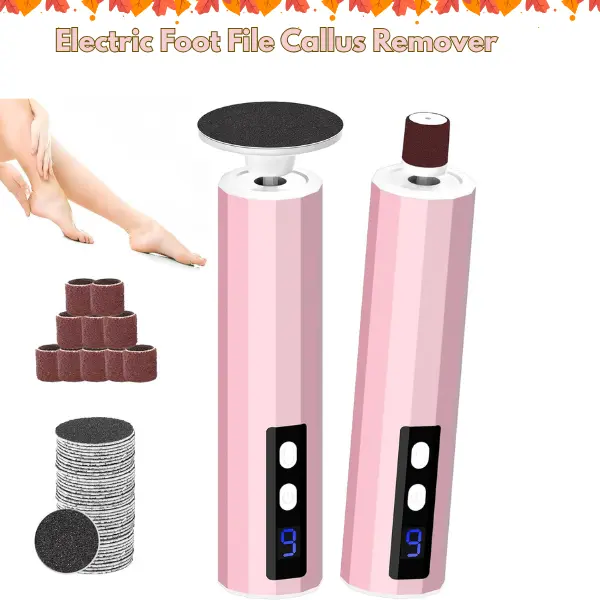 Electric Foot File Callus Remover, Rechargeable Pedicure Tool for Dry Cracked Heels & Dead Skin, 40 Replacement Sanding Discs and 10 sanding bands , Pink Manicure Nail Care