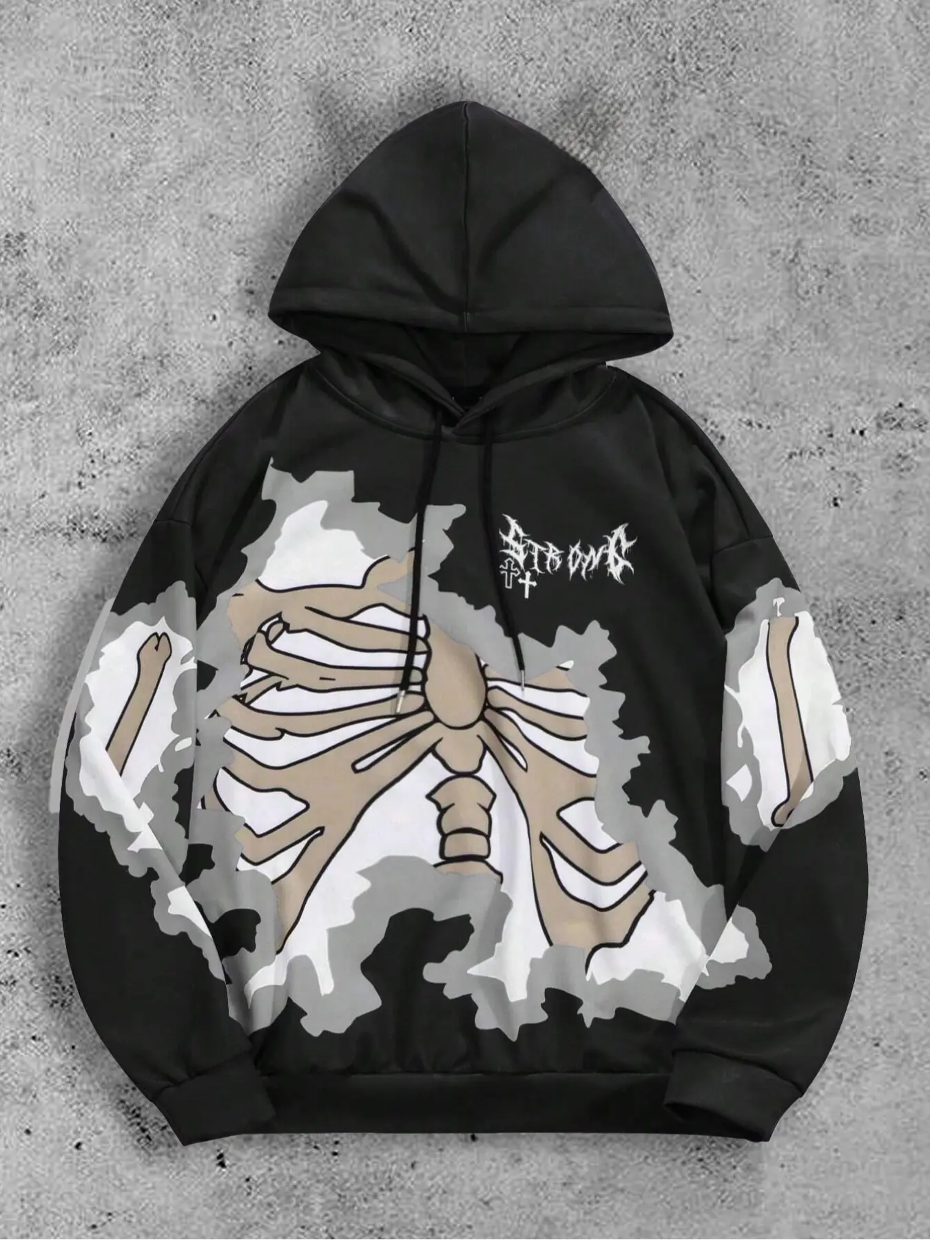 Men's Fall Winter Hooded Sweatshirt, Skull Horror Print, Drawstring and Kangaroo Pocket Design, Casual Comfortable Street Fashion