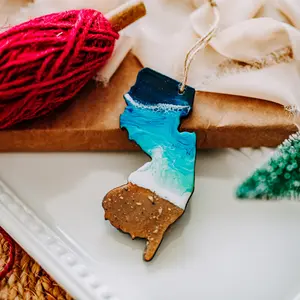 New Jersey Beach Christmas Ornament, Handmade Wood, Resin and Sand NJ Gift Decoration