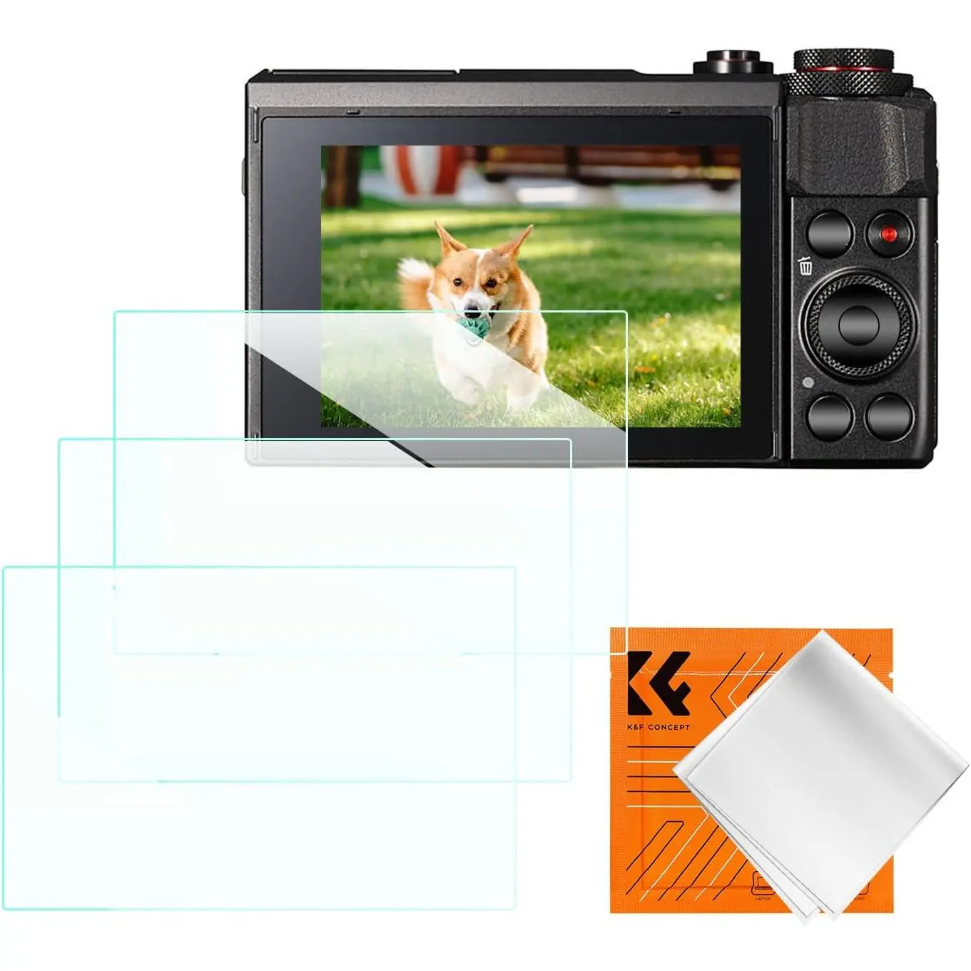 K&F CONCEPT 3-Pack Camera Screen Protector Kit for Canon G7X II, 0.3mm 9H Hardness Tempered Glass, Anti-Scratch, Bubble-Free Protection
