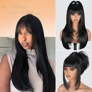 Best-Selling Women's Long Straight Wig — Layered Style with Blunt Bangs