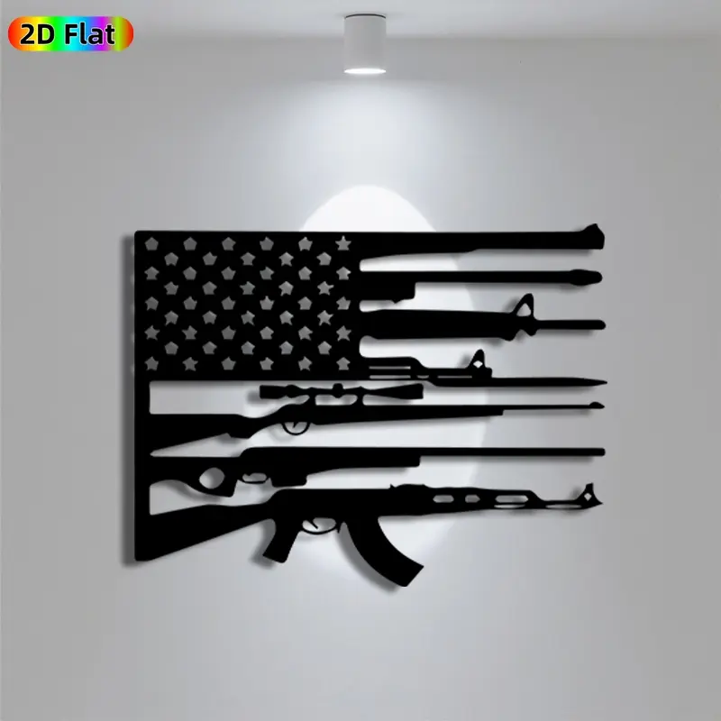 1pc Avant-Garde American Flag with Guns Metal Wall Art, Decorative Wall Art, Statue Mural, Iron Craft, Perfect for Living Room, Garage, Patio Wall Decor, Engraving, Father's Day Decor, Ideal Gift for Patriotic Enthusiasts