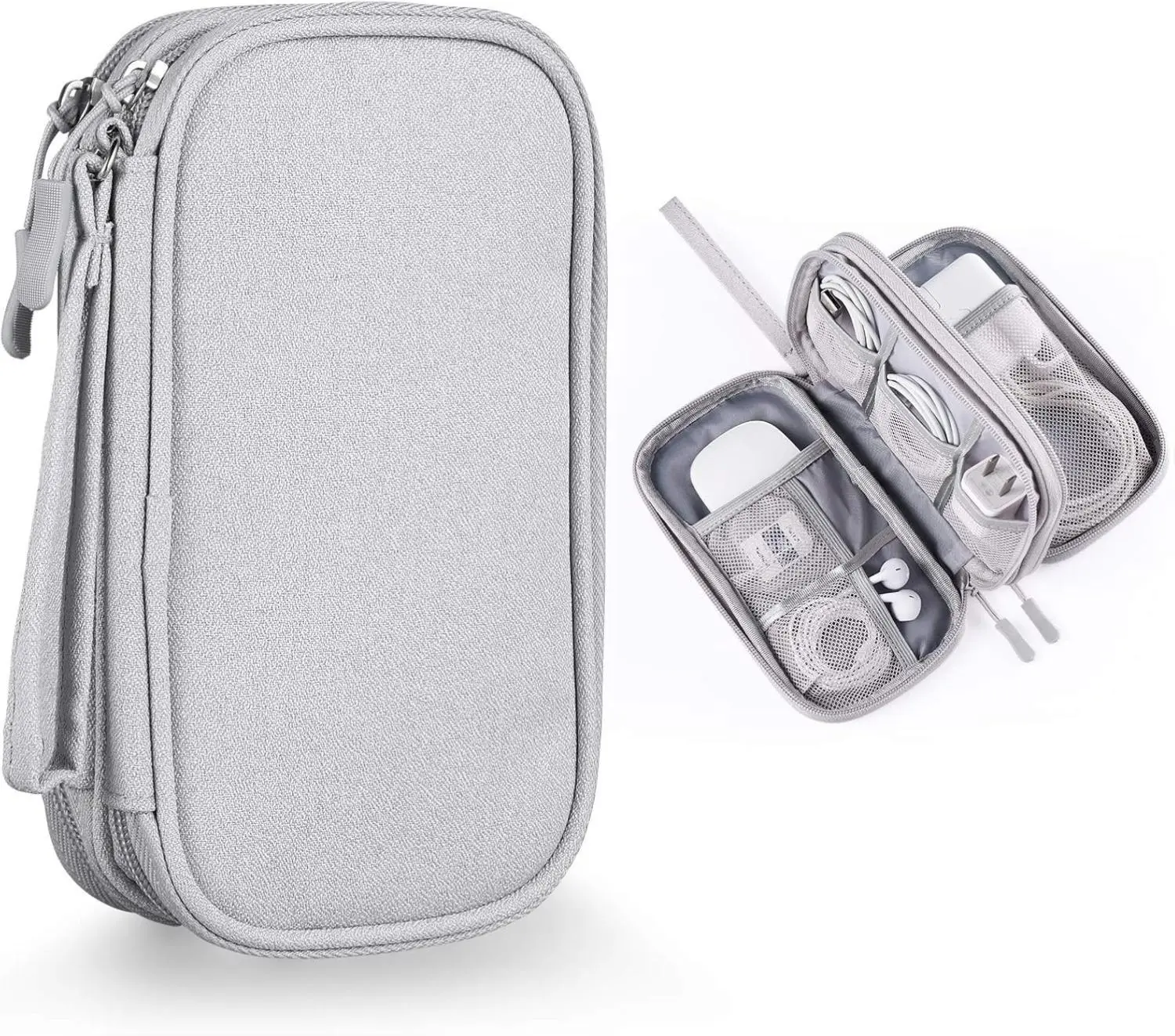 Electronics Accessories Organizer Pouch Bag, Designed for Power Adapter/Charger/Cables/Mouse, for Travel (Light Grey)