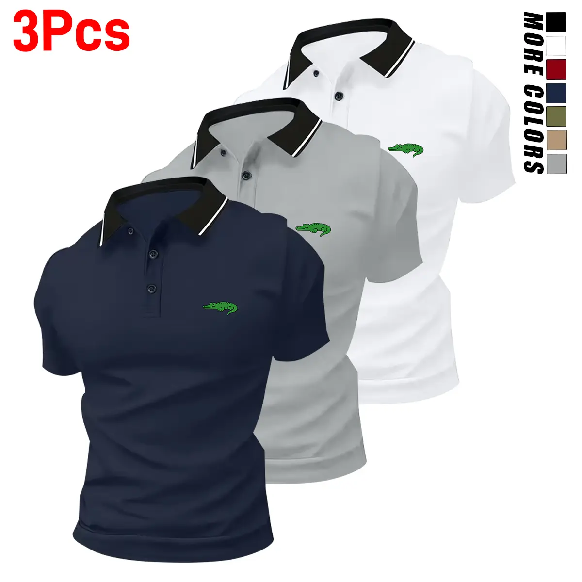 3-Pack Men’s Short Sleeve Casual Sports Polo Shirts, Comfortable Fabric, Suitable for Summer, Everyday Wear, Vacation, and Leisure Travel, Stylish Polo T-Shirts