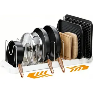 Expandable Under Cabinet Pots and Pans Organizer with 10 Adjustable Dividers, Pot Lid Holder Pan Organizer for Storing Pan Lids, Cutting Boards, Baking Sheets
