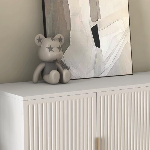 56"Modern Buffet Cabinet with Storage，Wood Credenza with 4 Fluted Doors and Adjustable Shelves, for Living Room, Kitchen, Entryway, White