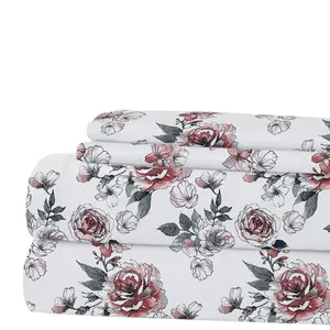 Modern Threads Printed 4-Piece Sheet Set, Rose Bloom, Cal King