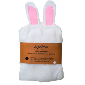 SofiaMila Kids Bamboo Bathrobe With Bunny Ears For Children Aged 2-9 Years - Soft Organic Bamboo & Micro Fiber, Hypoallergenic, Eco-Friendly, Pink or Blue Options