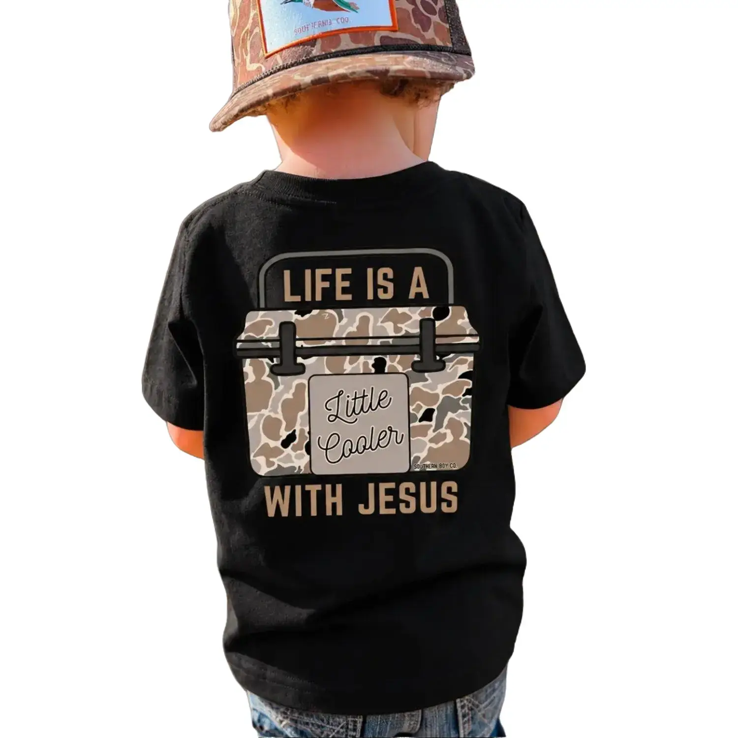 Boys Life Is A Little Cooler With Jesus Youth Christian Shirt Faith Based Graphic Tee Religious Inspirational Church Camp Apparel Christian Gift For Sunday School Vacation Bible School Southern Lifestyle Clothing