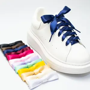 12 pairs of 2cm wide and high transparent silk laces, double-sided satin webbing, black and white color flat ribbon laces