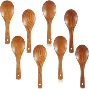 8 Pieces Wooden Spoons Set 9 Inch for Cooking, Serving Salad, Stirring Soup, Rice, Nonstick Heat Resistance Easy to Use Kitchen Lightweight