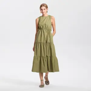 Women's Sleeveless Tiered Maxi A-Line Dress - Universal Thread Green XXL
