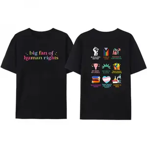 Human Rights Graphic T-Shirt, Women's Washed Cotton Streetwear Tops with a Round Neck and Short Sleeves