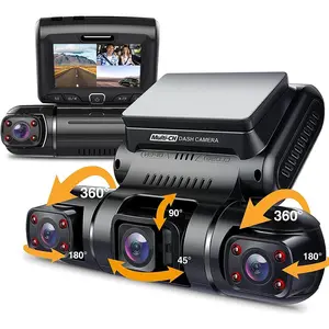 Pruveeo D90 3 Channel Dash Cam, 1080P+1080P Inside Channel, 1080P +1080P+1080P Front Inside Three Way Triple Car Dash Camera for Cars, 3.0 inch LCD, Night Vision, Supercapacitor, Support 256GB Max