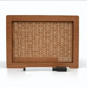 $10000 Saving Goal Wood Cash Vault Bank, Decorative Brown Home Decor Ornament with Counter & Dry Erase Pen, Secure Kakeibo Money Box for Adults, Transparent Home Supplies Piggy Bank