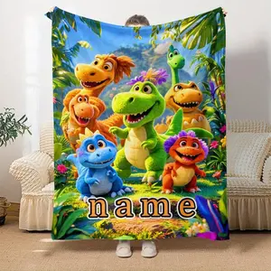 Cartoon Dinosaur Flannel Blanket, Ultra Soft Warm Throw Blanket for Boys Girls, All Season Lightweight Cozy Blanket for Sofa Bed Office Chair Travel Camping, Cute Dino Print Home Decor, Perfect Birthday Halloween Christmas Holiday Gift for Dinosaur L