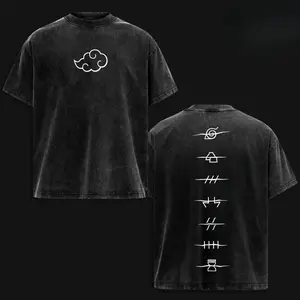 Unisex Naruto Akatsuki Clan Logo Retro Washed Tee Oversized Heavyweight Cotton Short Sleeve Crew Neck Vintage Streetwear Soft Breathable Casual Daily Outfit Trendy Anime Fan Fashion Top For Adult Men Women