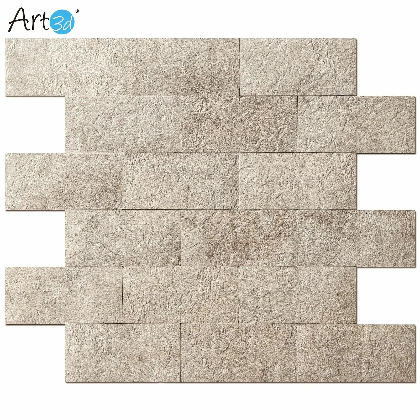 Art3D 10-Pack Self-Adhesive Backsplash Wall Tiles with Faux Natural Stone Appearance, Plastic Panels in Subway Tile Design